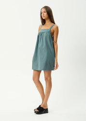 AFENDS VOYAGER MINI DRESS RECYCLED CHECK BABYDOLL DEEP OLIVE