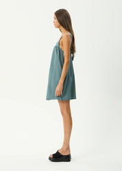 AFENDS VOYAGER MINI DRESS RECYCLED CHECK BABYDOLL DEEP OLIVE