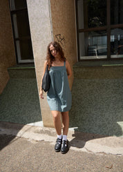 AFENDS VOYAGER MINI DRESS RECYCLED CHECK BABYDOLL DEEP OLIVE