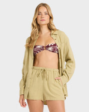 BILLABONG WANDERER WOMENS ELASTIC WAIST SHORTS CACTUS GREEN BEACH SHORTS