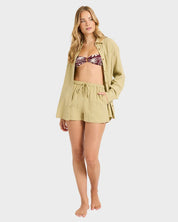 BILLABONG WANDERER WOMENS ELASTIC WAIST SHORTS CACTUS GREEN BEACH SHORTS