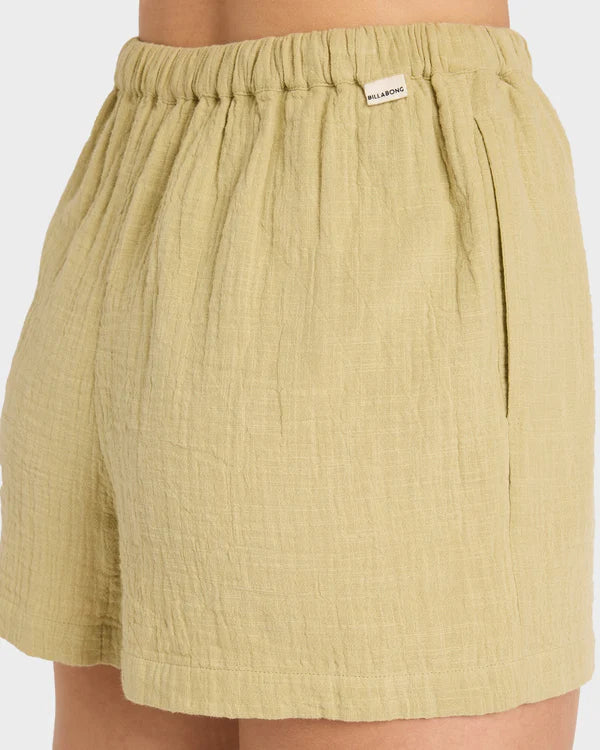 BILLABONG WANDERER WOMENS ELASTIC WAIST SHORTS CACTUS GREEN BEACH SHORTS