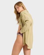 BILLABONG WANDERER WOMENS LONG SLEEVE SHIRT CACTUS GREEN BEACH SHIRT