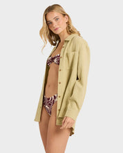 BILLABONG WANDERER WOMENS LONG SLEEVE SHIRT CACTUS GREEN BEACH SHIRT