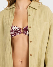 BILLABONG WANDERER WOMENS LONG SLEEVE SHIRT CACTUS GREEN BEACH SHIRT