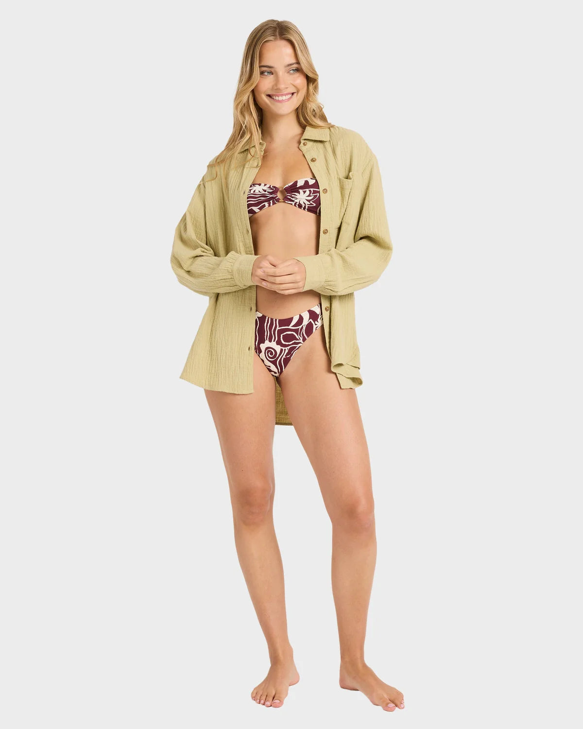 BILLABONG WANDERER WOMENS LONG SLEEVE SHIRT CACTUS GREEN BEACH SHIRT