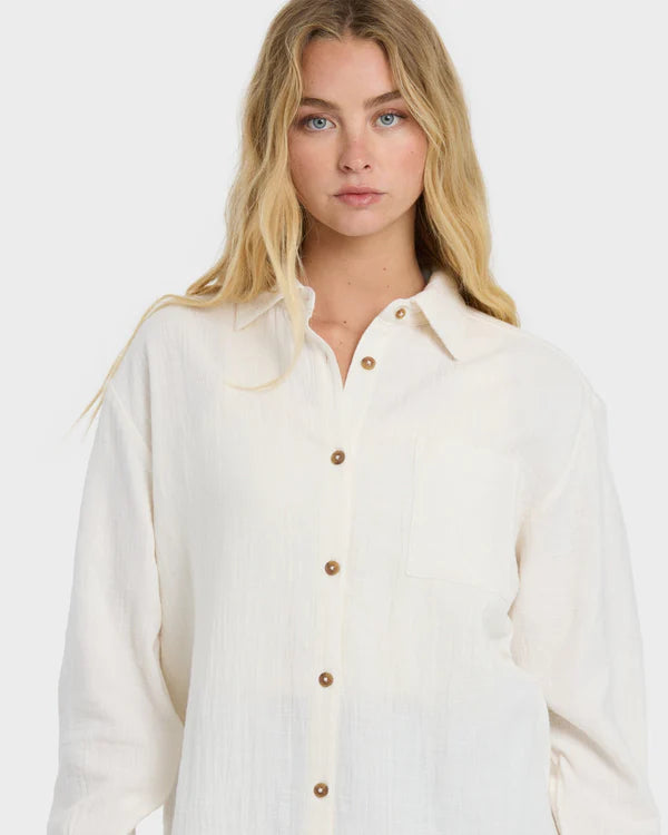 BILLABONG WANDERER WOMENS LONG SLEEVE SHIRT SALT CRYSTAL BEACH SHIRT