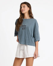ROXY WARM UPS WOMENS OVERSIZED T SHIRT DARK SLATE SURF TEE
