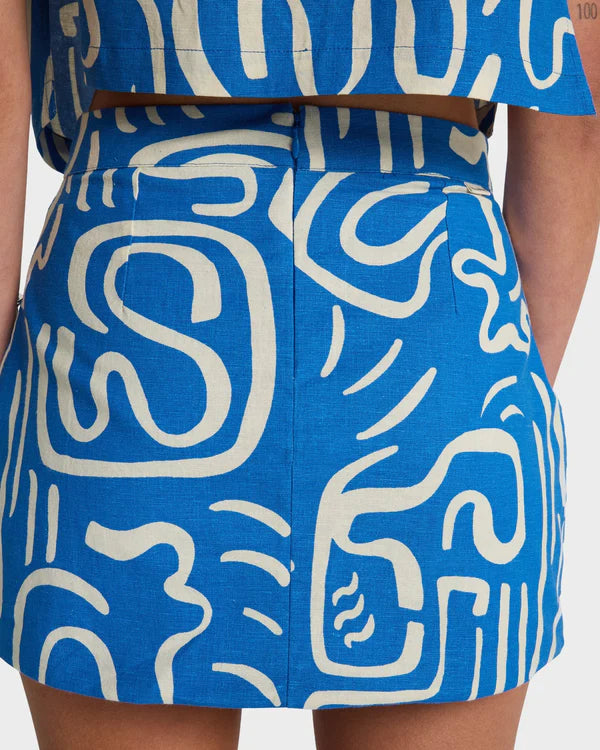 BILLABONG WAVE WASHED PRINTED WOMENS MINI SKIRT TRUE BLUE SUMMER BEACH SKIRT