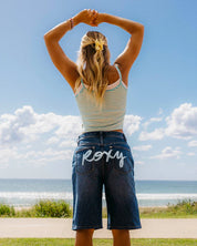 ROXY WOMENS BACKSLIDER DENIM SHORTS CLASSIC SUMMER FIT BLUE WASH