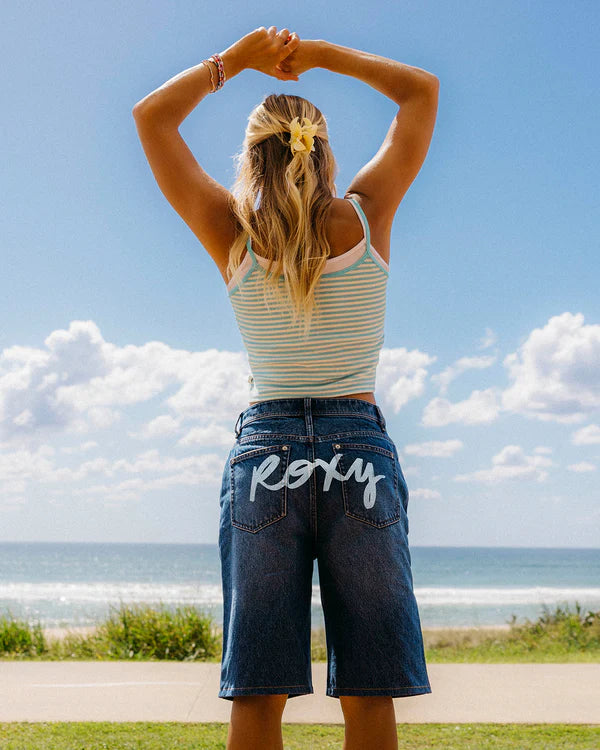 ROXY WOMENS BACKSLIDER DENIM SHORTS CLASSIC SUMMER FIT BLUE WASH