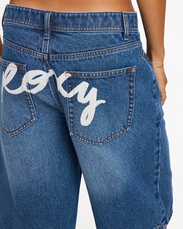 ROXY WOMENS BACKSLIDER DENIM SHORTS CLASSIC SUMMER FIT BLUE WASH